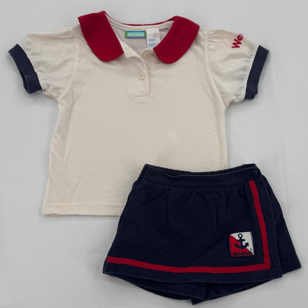 Vintage Weebok Outfit 90s Reebok Kids Nautical Polo Shirt & Skort 2T 3T Skirt